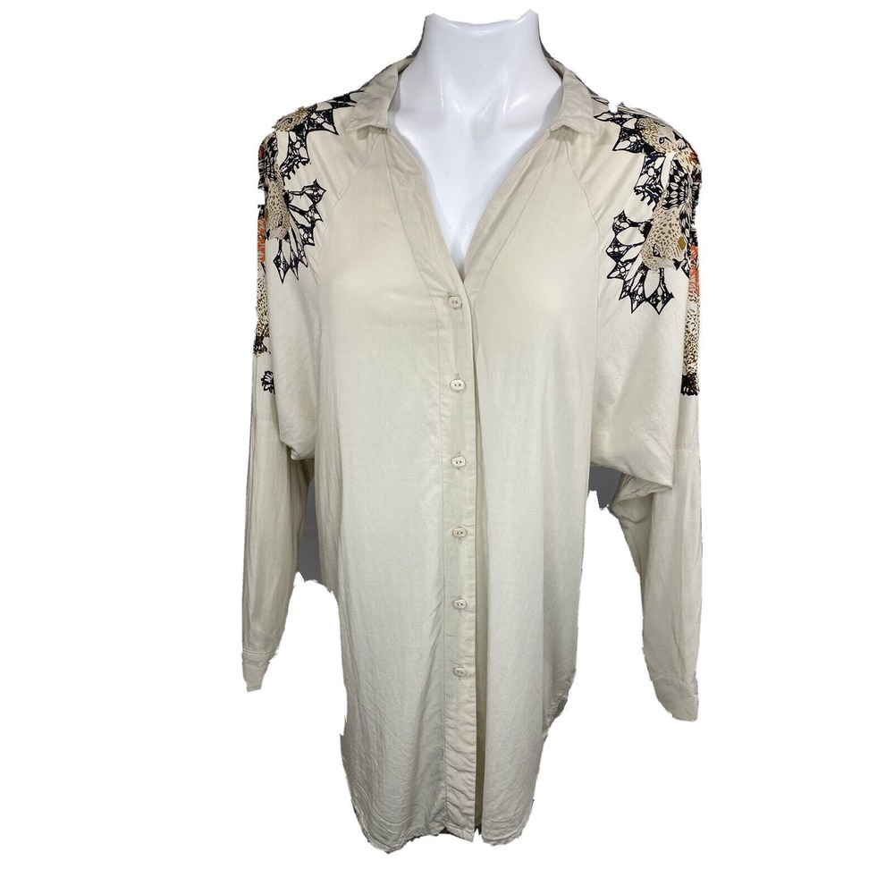 Numph Ricci Blouse Womens‎ 34 Animal Print Button Down Boho Whimsygoth